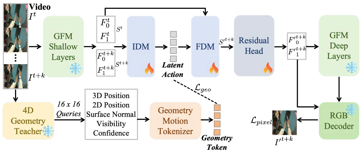 GeoLAM geometry-grounded latent action learning architecture